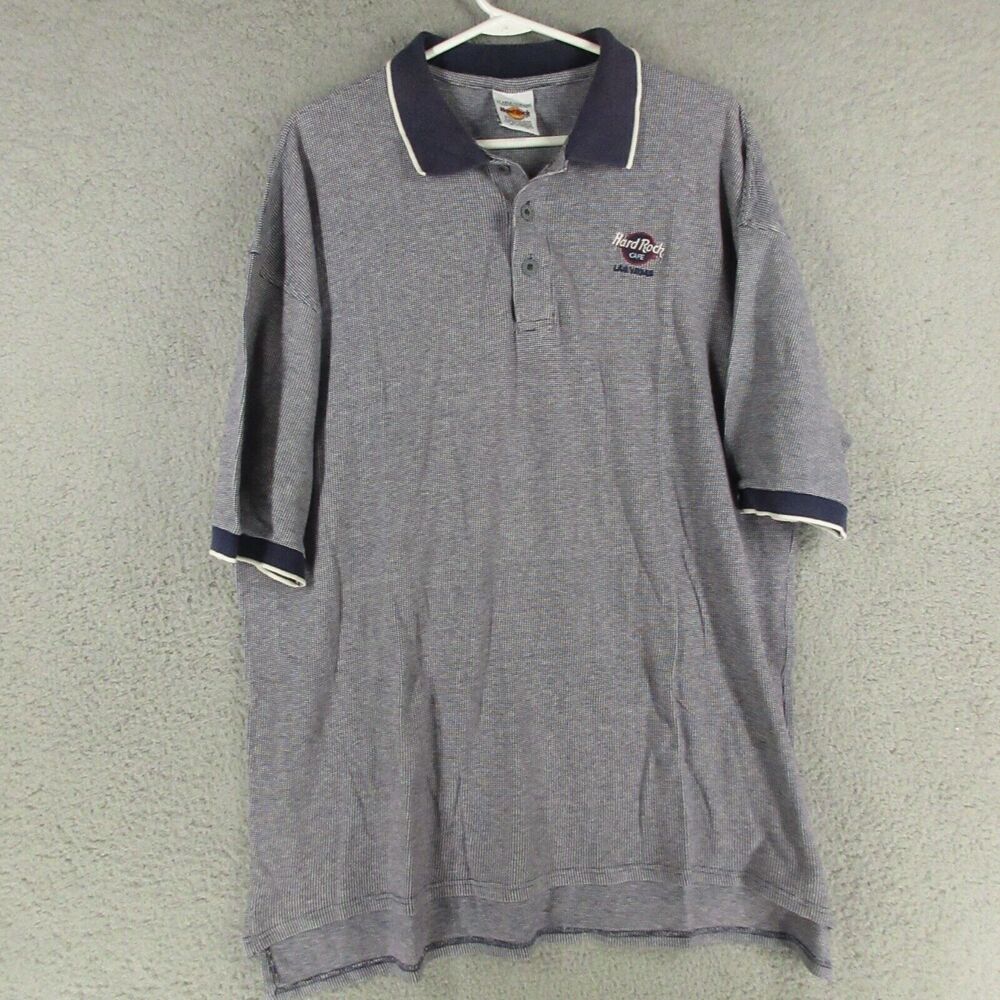 Hard Rock Cafe Polo‎ Mens XL Black Checkered Knit Las Vegas Short Sleeve Shirt